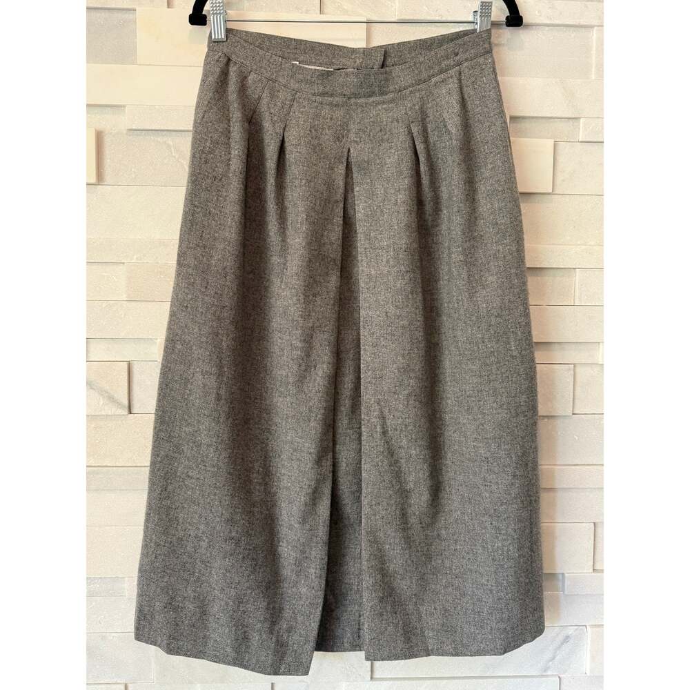 VINTAGE Wool Flannel Pleat Front Midi Skirt Pockets Academia Preppy Old Money 12